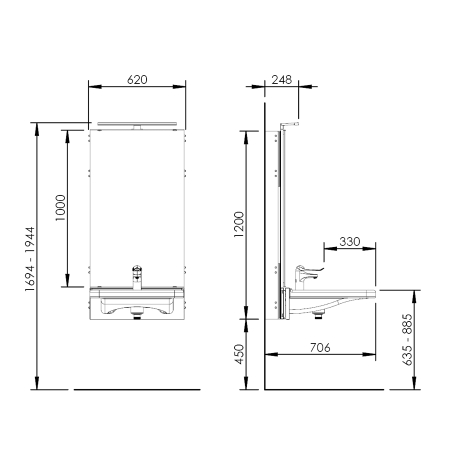 Dimensions - Elévateur de lavabo PMR - Basicline 433-10