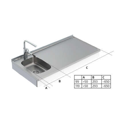 Dimensions - Module Kitchenette PMR à manivelle Granberg 6350-ESF 