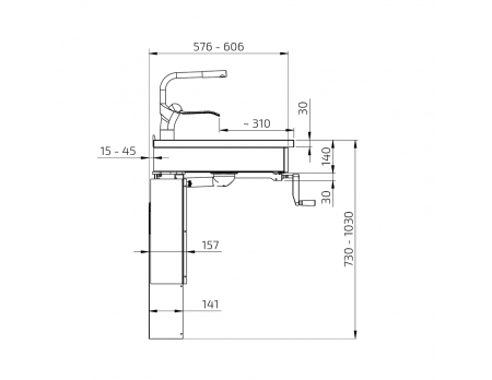 Dimensions - Module Kitchenette PMR à manivelle Granberg 6350-ESF 