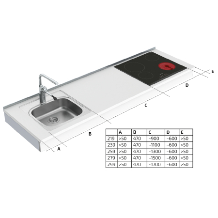 Dimensions - Module Kitchenette PMR à manivelle Granberg 6350-ES11S4