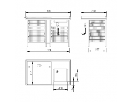 Dimensions - Table à langer bébé 327-141-021, 140x80 cm + lavabo